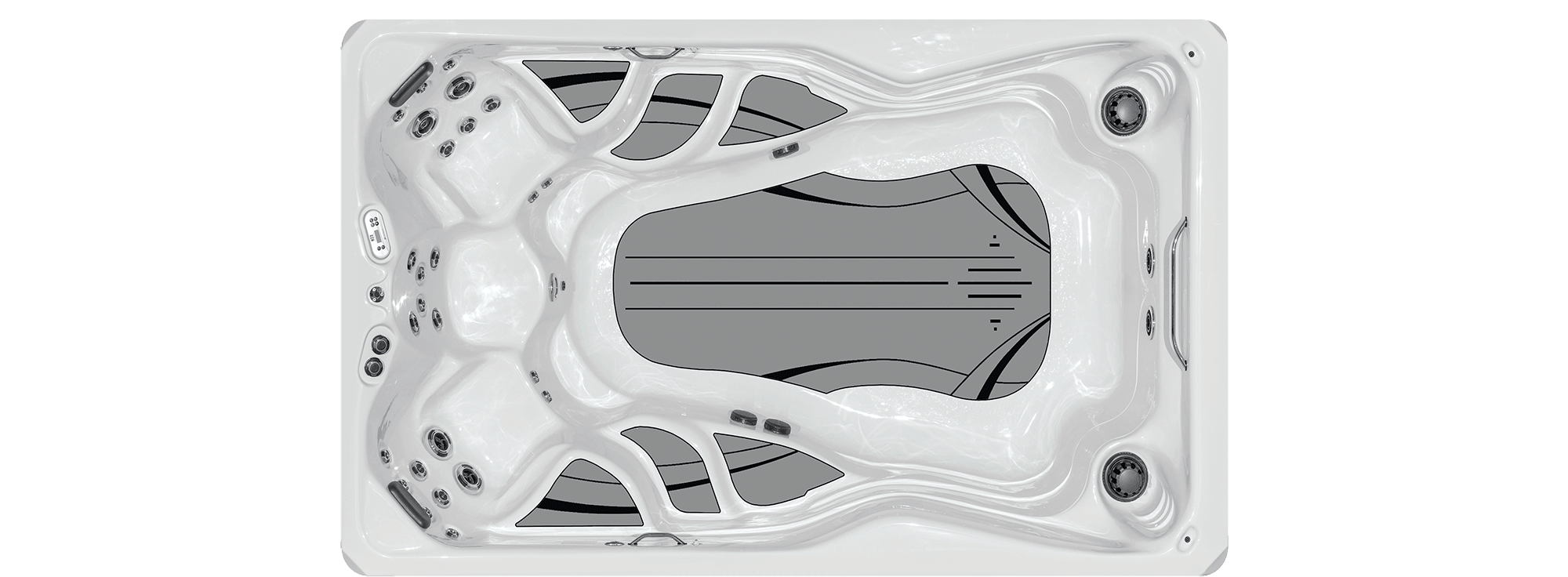 Therapool 13 overhead swim area and seating layout