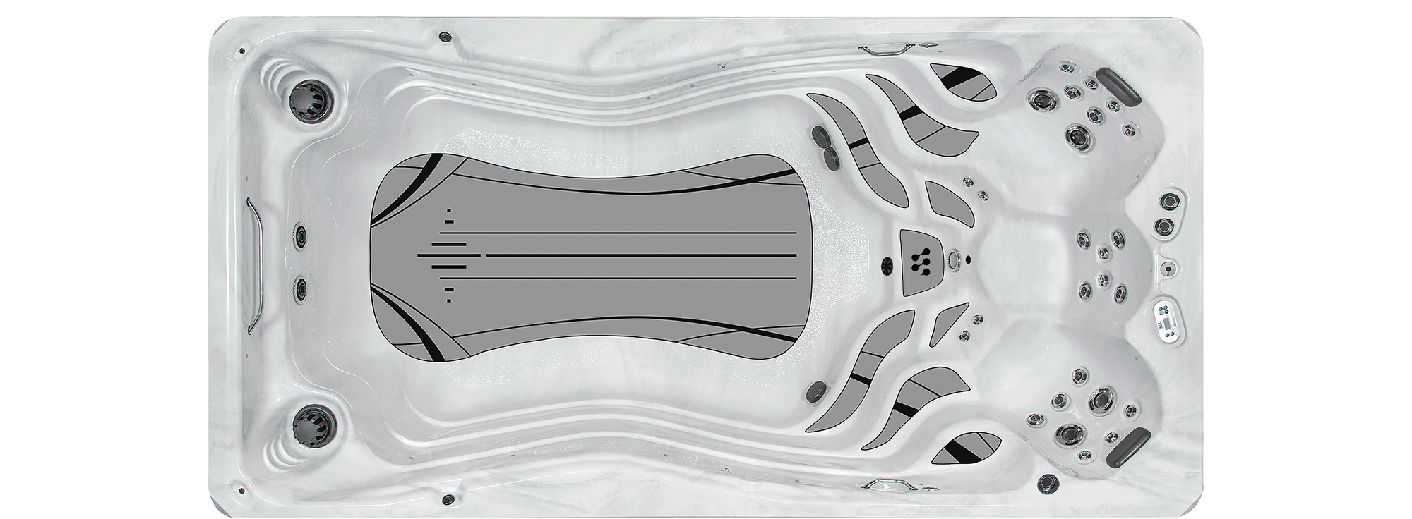 Therapool 15 overhead swim area and seating layout