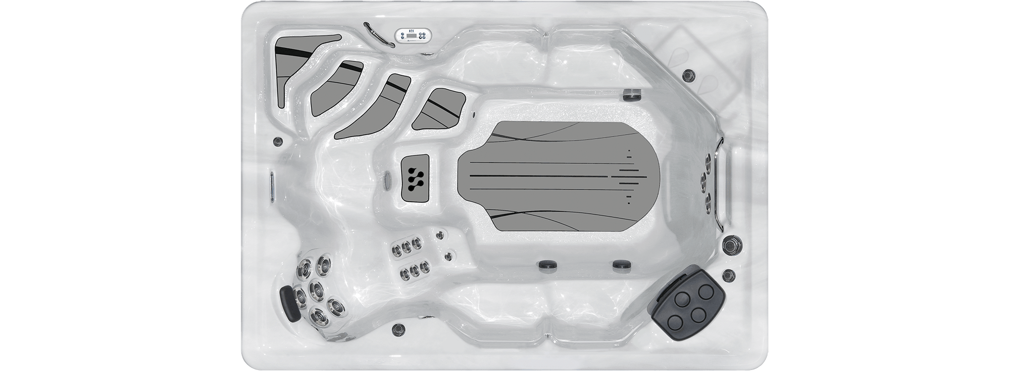 Therapool SE overhead swim area and seating layout
